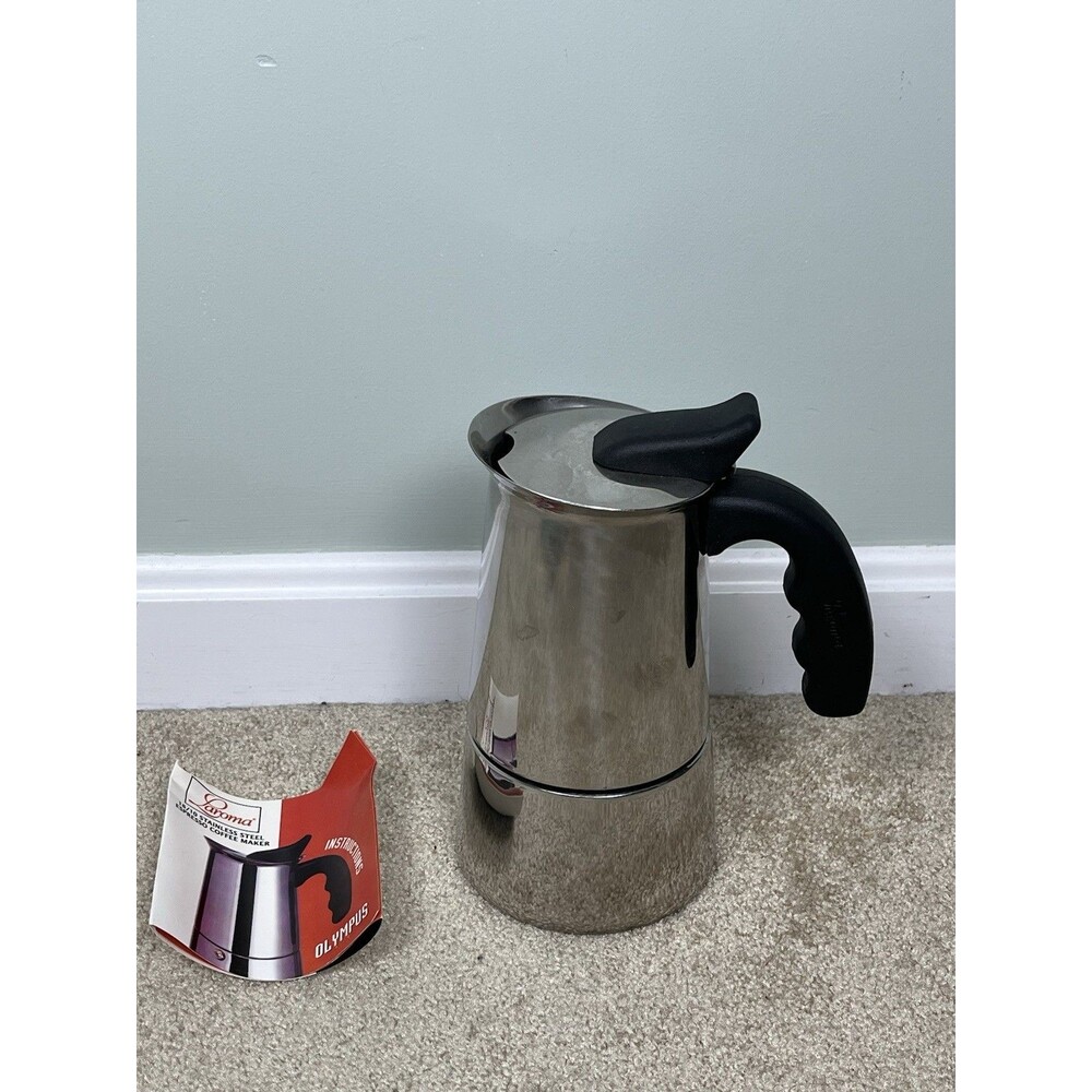 VTG Laroma Olympus 6-Cup Stainless Steel Stovetop Espresso Coffee Maker Unused